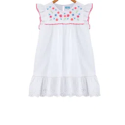 Miyo Girls White Embroidered Drop-Waist Dress-image-32