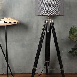 Grated Ginger Black & White Zig Zag Printed Cylindrical Shaped Lampshade-48