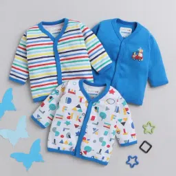 Bumzee Kids Blue & White Printed Full Sleeves Jhablas (Pack Of 3)-image-99