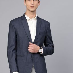 MANQ Men Navy Blue Slim Fit Solid Single-Breasted Formal Blazer-image-77
