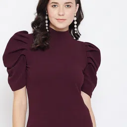 Zastraa Burgundy Top With Puff Sleeves-image-2