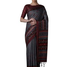 KALINI Geometric Printed Jamdani Saree with Blouse Piece-picture-25