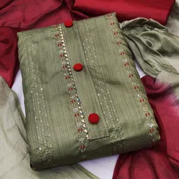 RUDRAA FAB Ethnic Motifs Embroidered Sequinned Cotton Silk Unstitched Dress Material-picture-7