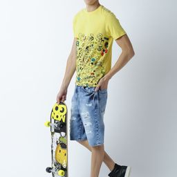 Huetrap Men Yellow Printed Round Neck T-shirt-image-92