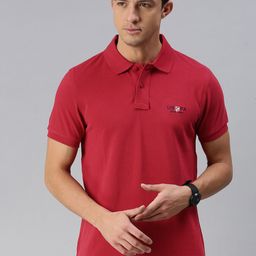 U S Polo Assn Men Red Solid Polo Collar Pure Cotton T-shirt with Brand Logo Embroidery-image-39