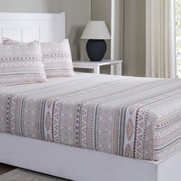 MASPAR Peach Colored Printed Pure Cotton 144 TC Double Bed Bedsheet Set 2.75 x 2.24 m-26