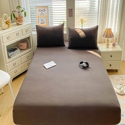 JC HOME Coffee Brown 140 TC Fitted Super King Bedsheet Set 2 m x 2.20 m-picture-18