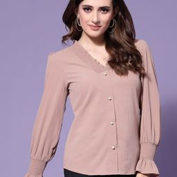 KASSUALLY Women Pink Mandarin Collar Shirt Style Top-image-19
