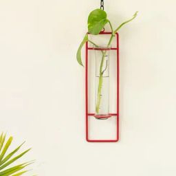 ExclusiveLane Transparent & Red Glass Hanging Planters-13