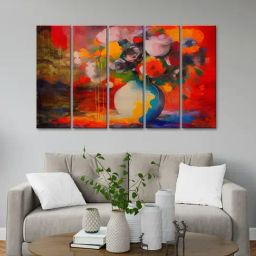 999Store Printed Red MDF 5 Panels Wall Art-12