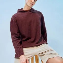 Bewakoof Maroon Loose Fit Textured Oversized Hooded Sweatshirt-picture-12