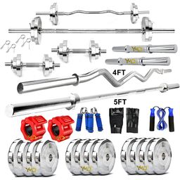YMD Steel Plates Curl & Straight Rods With Rods & Clamps With Accessories Home Gym Combo-7