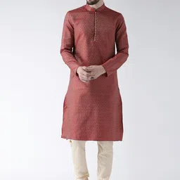 DEYANN Men Red Woven Design Straight Kurta-picture-14