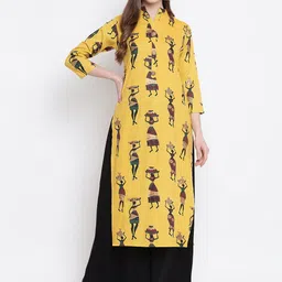 Kvsfab Women Yellow & Black Printed Kurta with Palazzos-image-42