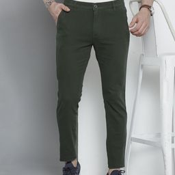 The Indian Garage Co Men Olive Green Solid Chinos Trousers-image-65