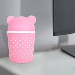 Kuber Industries Pink & White 2 Pcs Printed Swinging Lid Teddy Table Dustbin 3 L Each-5