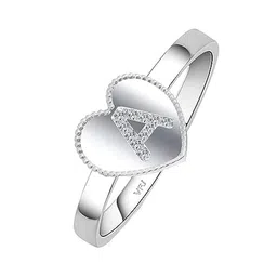 Vighnaharta Rhodium-Plated CZ-Stone Studded 'A' Letter Heart-Shaped Finger Ring-23