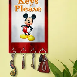 999Store Red & White Keys Please Printed Key Holder With 4 Hooks-picture-49