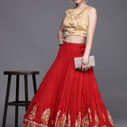 Biba Red Printed Flared Maxi Skirt-12