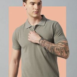 Promount Men Polo Collar Raw Edge T-shirt-image-66