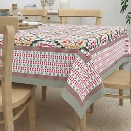 HOME AFFAIRS Red & White Ethnic Motifs Rectangle Cotton 6-Seater Table Cover-20