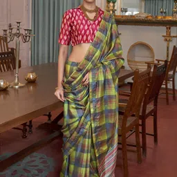 all about you Women Checked Silk Blend Designer Saree-23