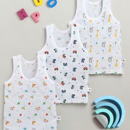 BUMZEE Infant Boys Pack Of 3 Printed Cotton Basic Vests-image-56