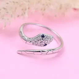 Clara 92.5 Sterling Silver Swiss Zircon Rhodium-Plated Snake Adjustable Ring for Women-picture-12