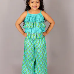 Lil Drama Kids Blue Floral Print Top with Pants-image-107