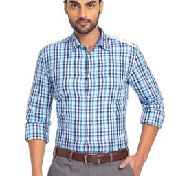 Parx Blue Cotton Slim Fit Checks Shirt-picture-30
