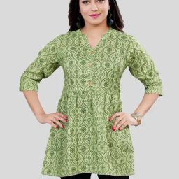 Saree Swarg Green Printed A Line Kurti-36