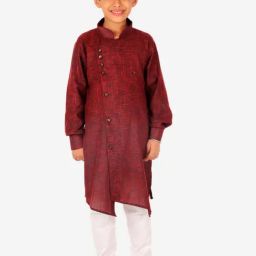 Pro-Ethic Style Developer Kids Maroon & White Textured Full Sleeves Kurta with Pyjamas-picture-44