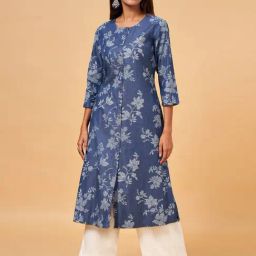 Rangmanch By Pantaloons Blue Cotton Printed A Line Kurta-picture-19