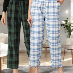 Kryptic Dark Blue & Green Cotton Relaxed Fit Printed Lounge Pants - Pack of 2-image-98