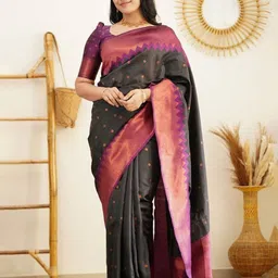 Areca Designer Paisley Zari Pure Silk Designer Banarasi Saree-image-18