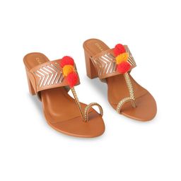 CHAAL CHALAN Printed PU Ethnic Block Sandals with Bows-18
