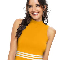 BAESD Striped High Neck Fitted Crop Top-image-51