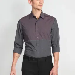 Arrow New York Red & Grey Cotton Slim Fit Self Pattern Shirt-image-26