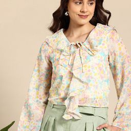 Mast & Harbour Floral Print Tie-Up Neck Ruffled Top-picture-45