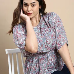SHOWOFF Plus Floral Printed Cinched Waist Top-image-2