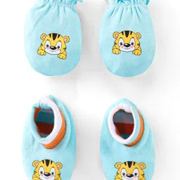 Babyhug 100% Cotton Mittens & Booties Tiger Print - Blue-picture-43