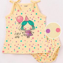 Cucumber Sinker Sleeveless Slip & Bloomer Set Text & Polka Dots Print - Peach-image-80