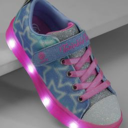 Skechers LED Casual Shoes with Velcro Closure & Star Print - Light Blue & Pink-image-89