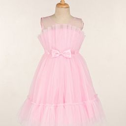 Babyhug Sleeveless Mesh Party Frock - Pink-image-0