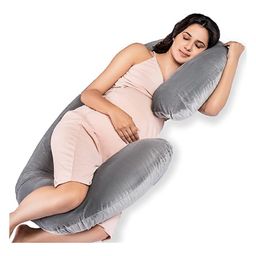 Angel Mommy C Shaped Pregnancy Pillow with Washable Premium Velvet Cover - Grey-image-29