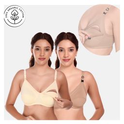 Elite Mom Pack Of 2 Solid Maternity Nursing Bra - Skin & Beige-image-27