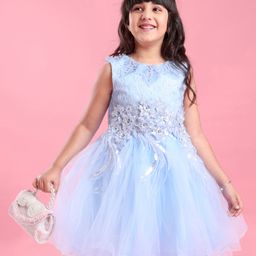 Mark & Mia Sleeveless Party Dress with Floral Corsage Motif & Stone Detailing - Blue-image-70