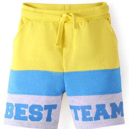 Babyhug Cotton Looper Knit Shorts With Text Print - Yellow & Blue-image-87