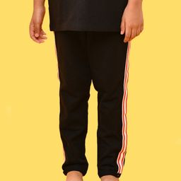 Anthrilo Cotton Foil Heart Printed & Side Taped Joggers - Black-image-36
