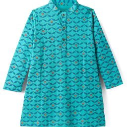 EARTHY TOUCH Single Jersey Knit Full Sleeves Kurta with Floral Print - Turquoise-image-77
